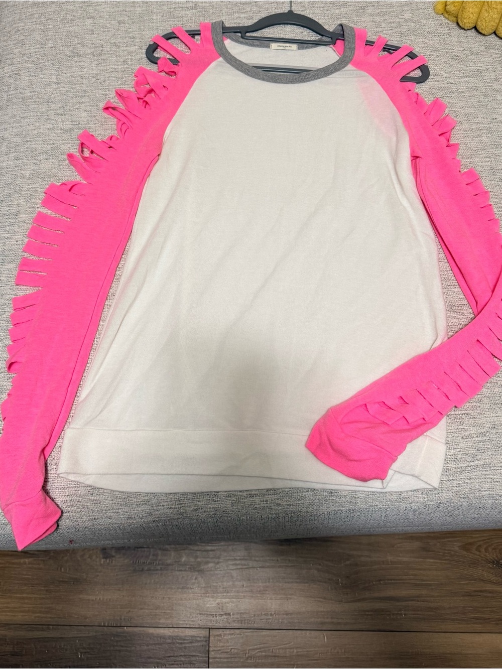 12 Pm By Mon Ami White Top with Hot Pink Fringe Cutout Sleeves